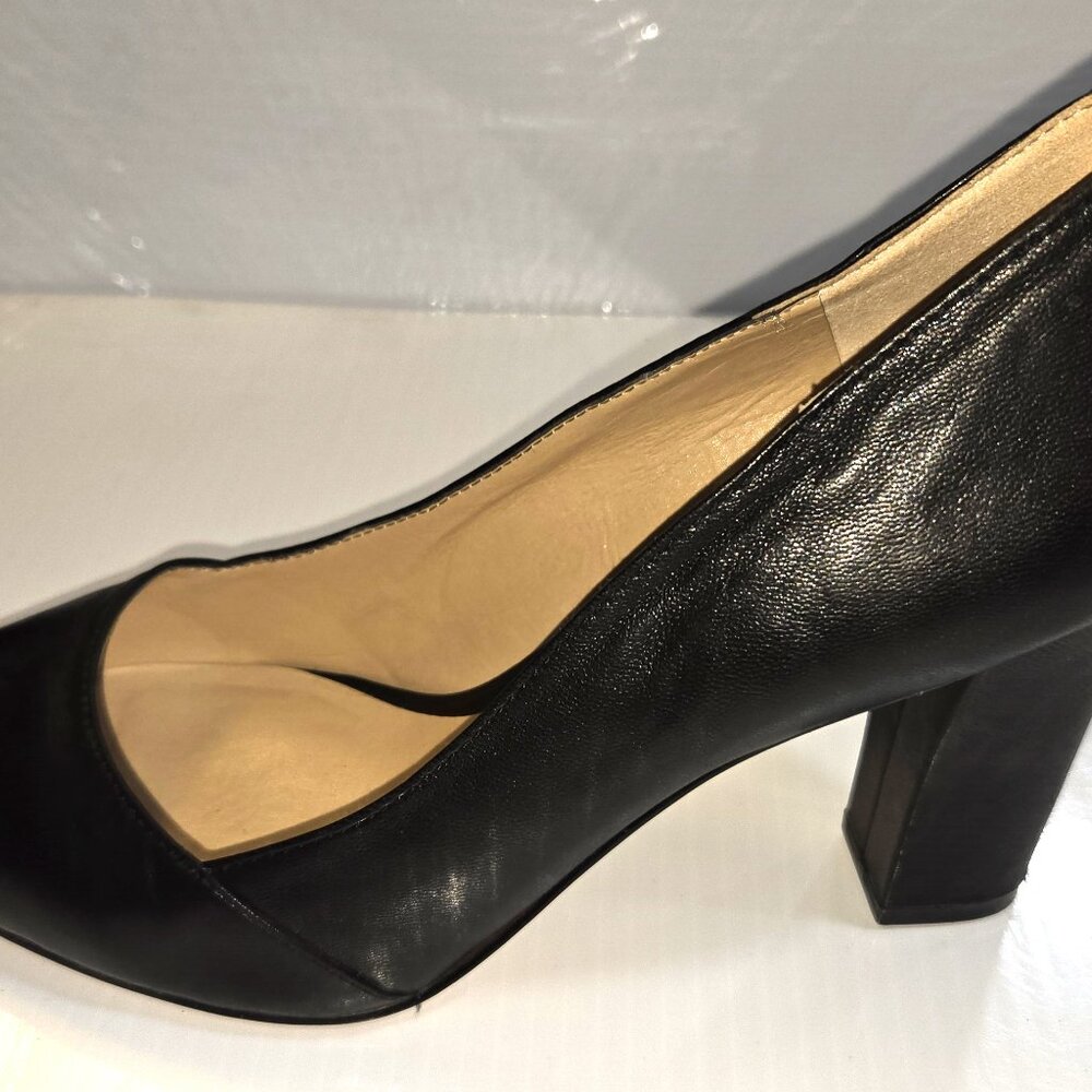 Franco Sarto L-Abree Women's Black Leather Pointed Toe High Block Heels Size 8M